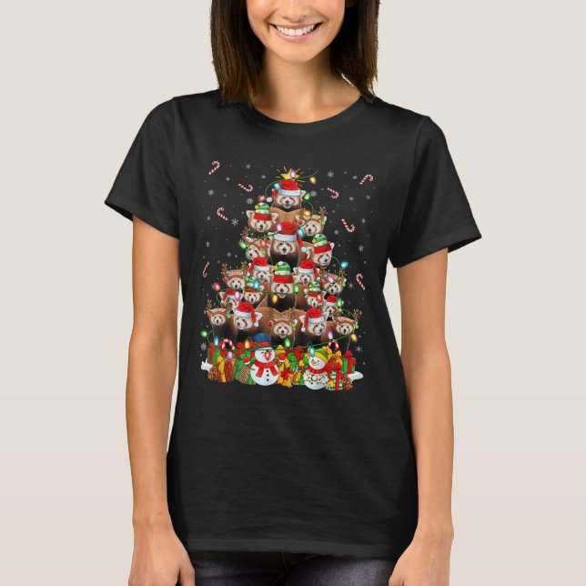 T-shirt Red Panda Xmas Lighting Tree Santa Red Panda Chris (Devant)