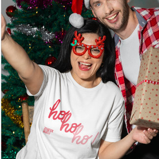 T-shirt Red Pink Hohoho Joyeux Noel Typography Funny