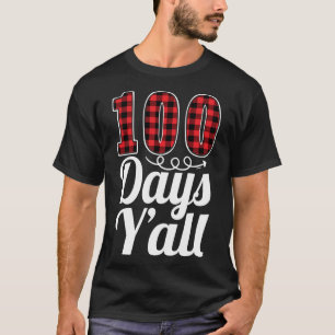T-shirt Red Plaid 100 Jours Y'all Drôle 100ème Jour De L'É