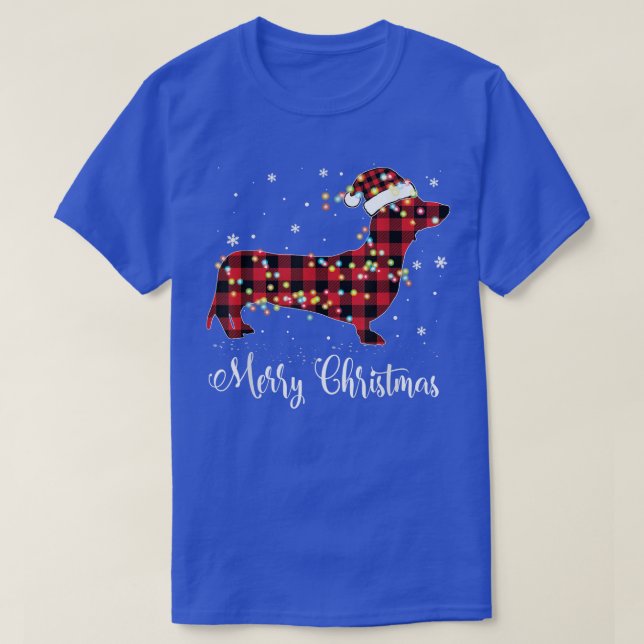 T-shirt Red Plaid Buffalo Dachshund Joyeux Pyjama de Noël (Design devant)