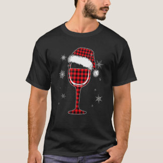 T-shirt Red Plaid Buffalo Wine Glasses In Santa Hat Christ