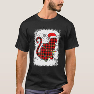 T-shirt Red Plaid Chat Santa Hat Noël Pyjama Famille X