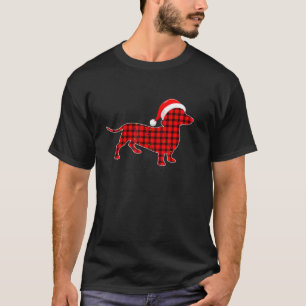 T-shirt Red Plaid Dachshund Santa Hat Pajamas de Noël