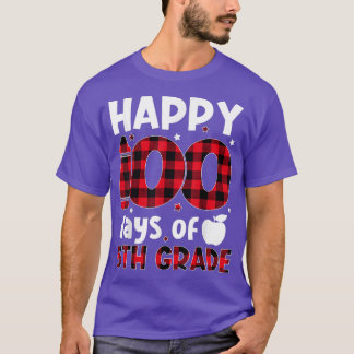 T-shirt Red Plaid Happy 100th Day Of 5th Grade Teacher Stu