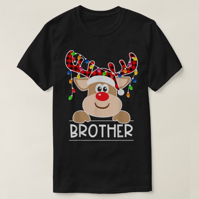 T-shirt Red Plaid Reindeer Brother Noël Light Christa (Design devant)