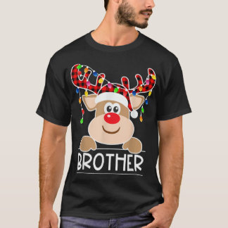 T-shirt Red Plaid Reindeer Brother Noël Light Christa