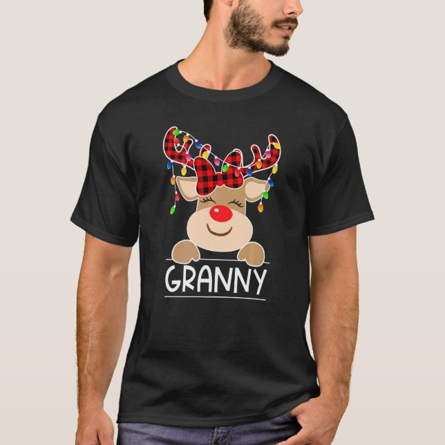 T-shirt Red Plaid Reindeer Granny Christmas Light Christma (Devant)