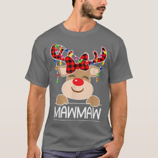 T-shirt Red Plaid Reindeer Mawmaw Noël Light Christma