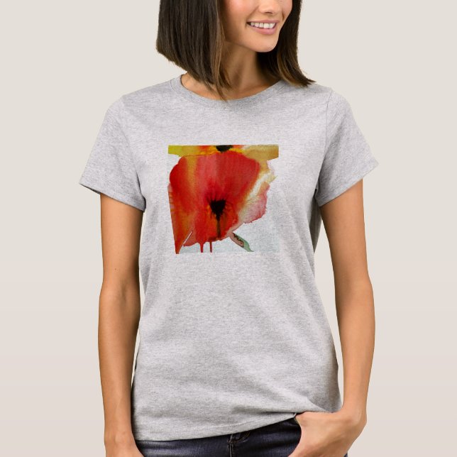 T-shirt Red Poppies aquarelle art floral moderne (Devant)