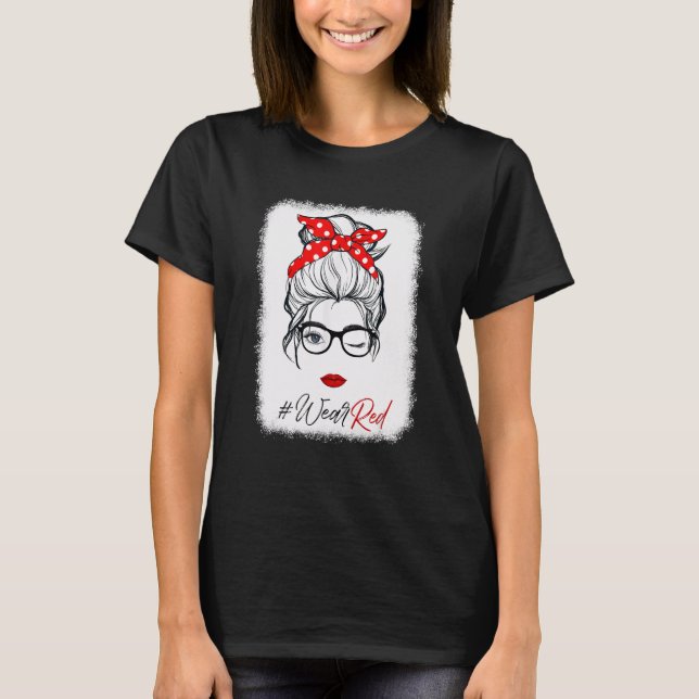 T-shirt Red Ribbon Week Wink Eye Messy Bun Lunettes Juste  (Devant)