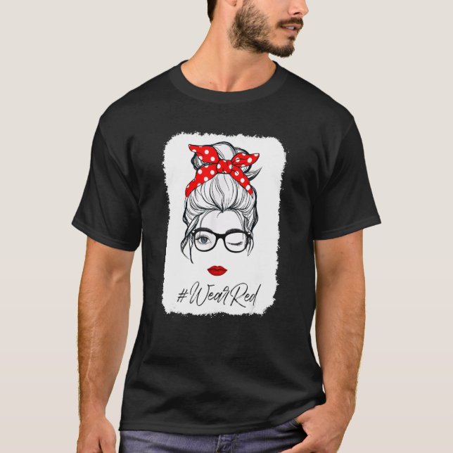 T-shirt Red Ribbon Week Wink Eye Messy Bun Lunettes Juste  (Devant)