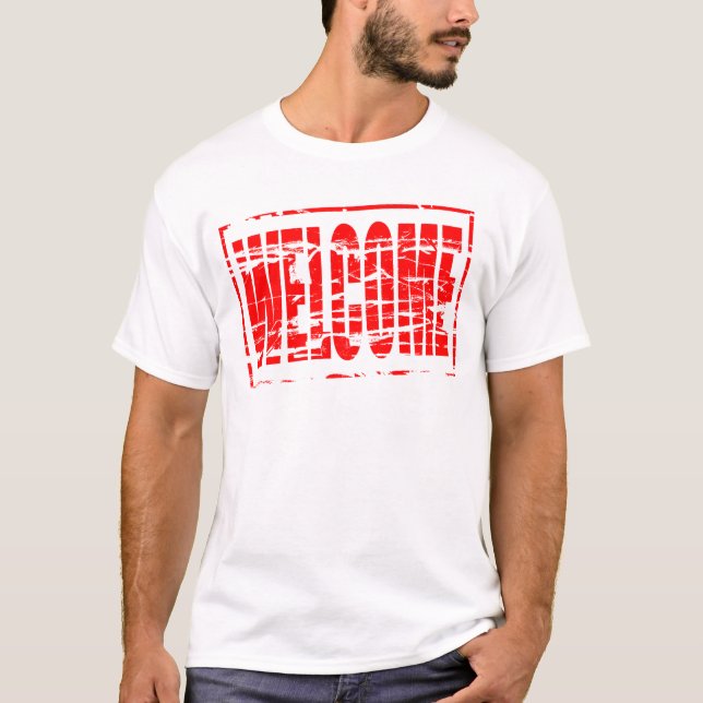 T-shirt Red rubber stamp effect Welcome (Devant)