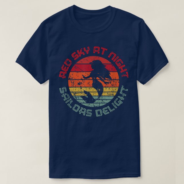 T-shirt Red Sky At Night Sailors Delight Mermaid Nautical  (Design devant)
