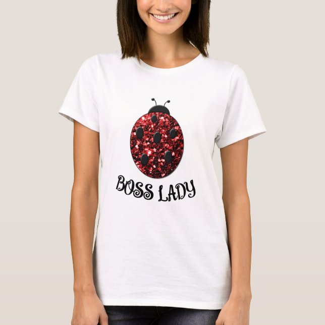 T-shirt Red sparkly Ladybug BOSS LADY Personalize (Devant)