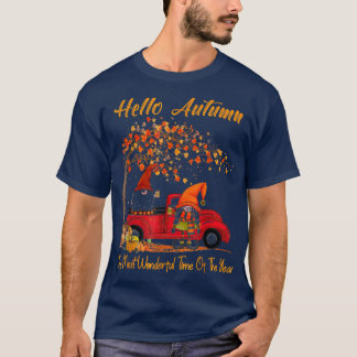 T-shirt Red Truck Gnomes Citrouille Automne Feuilles Merci