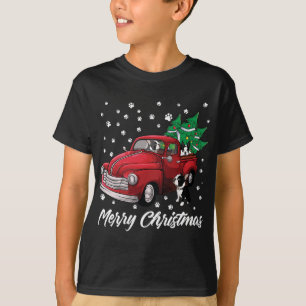 T-shirt Red Truck Merry Christmas Tree Boston Terrier Dog