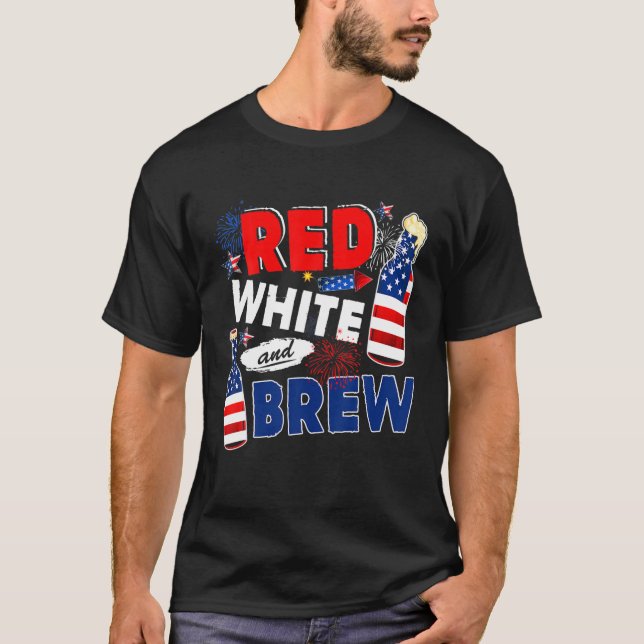 T-shirt Red White And Brew Funny Drinking Beer Lover 4Th O (Devant)
