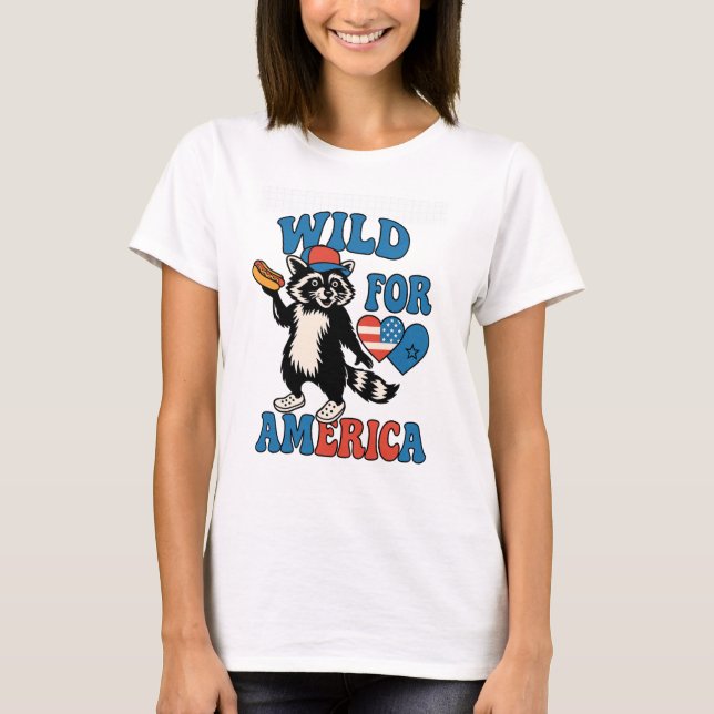 T-shirt  Red White and Teral – Funny Patriotic Raccoon T-S (Devant)