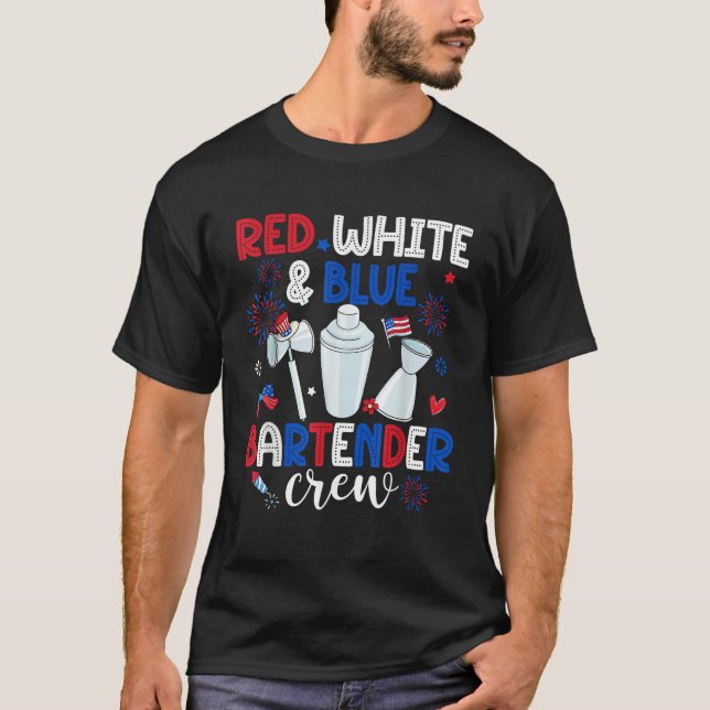 T-shirt Red White Blue Bartender Crew Happy 4th Of July  (Devant)