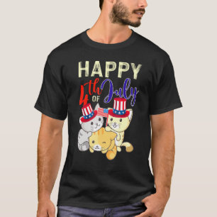 T-shirt Red White Blue Cats USA Drapeau heureux 4 juillet