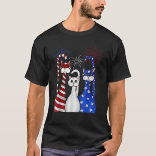 T-shirt Red White Blue Cats USA Flag Firework 4th of July