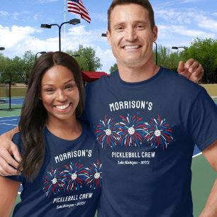T-shirt Red White Blue Fireworks Juillet 4 Pickleball Crew