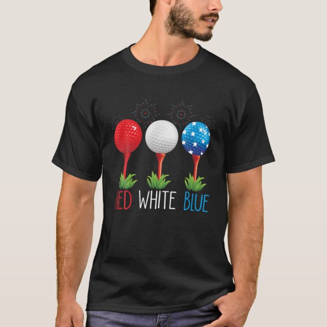 T-shirt Red White Blue Golf Us Drapeau Patriotique Golfer  (Devant)