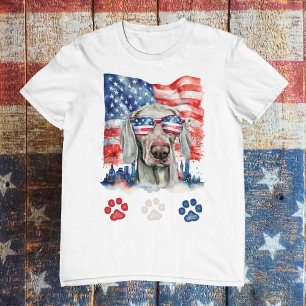 T-shirt Red White Blue Weimaraner Chien 4 juillet américai