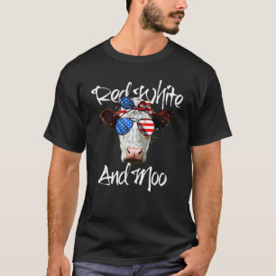 T-shirt Red White et Moo Cow Messy Bun Patriotique USA 4e
