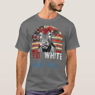T-shirt Red White et Moo Patriotique Cow USA Drapeau Funny