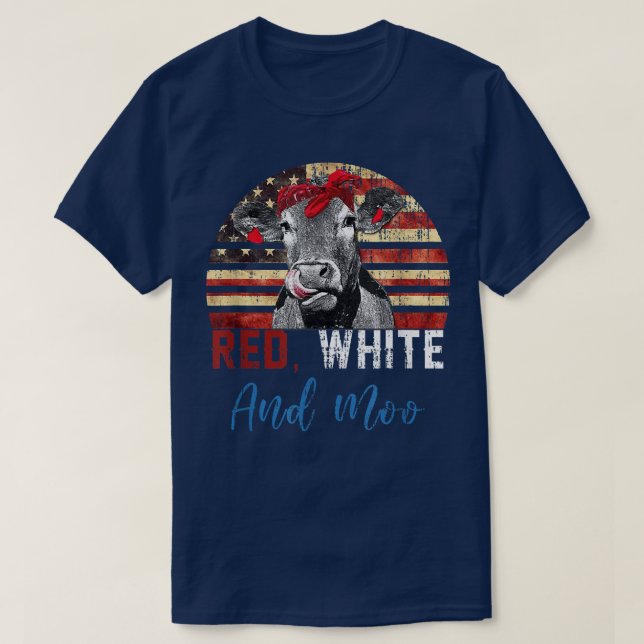 T-shirt Red White et Moo Patriotique Cow USA Drapeau Funny (Design devant)