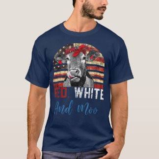 T-shirt Red White et Moo Patriotique Cow USA Drapeau Funny