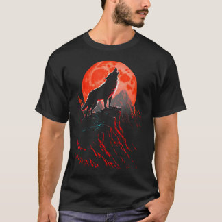 T-shirt Red Wolf Howling At The Moon Forest Wild Animals L