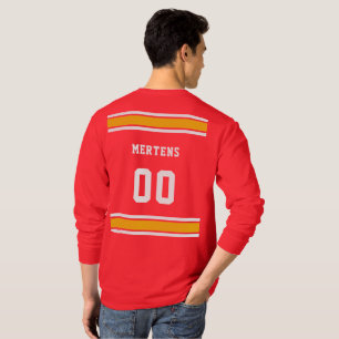 T-shirt Red Yellow White Sports Team Nom Long Sleeve