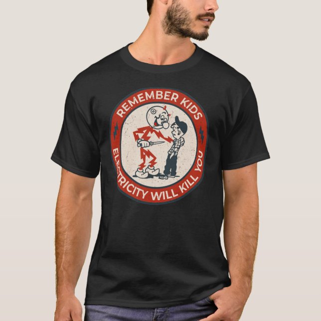 T-shirt Reddy Kilowatt, remember kids electricity will kil (Devant)
