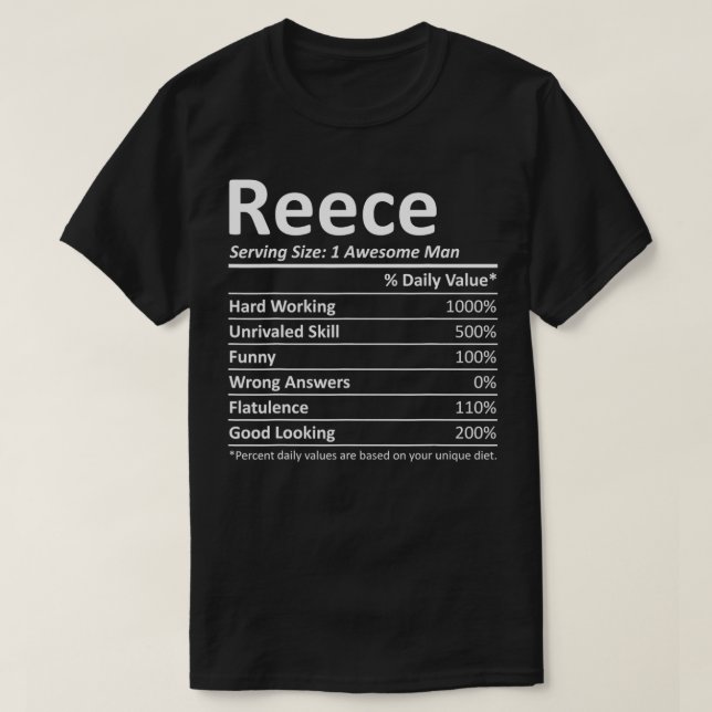 T-shirt REECE Nutrition drôle Anniversaire Nom personnalis (Design devant)