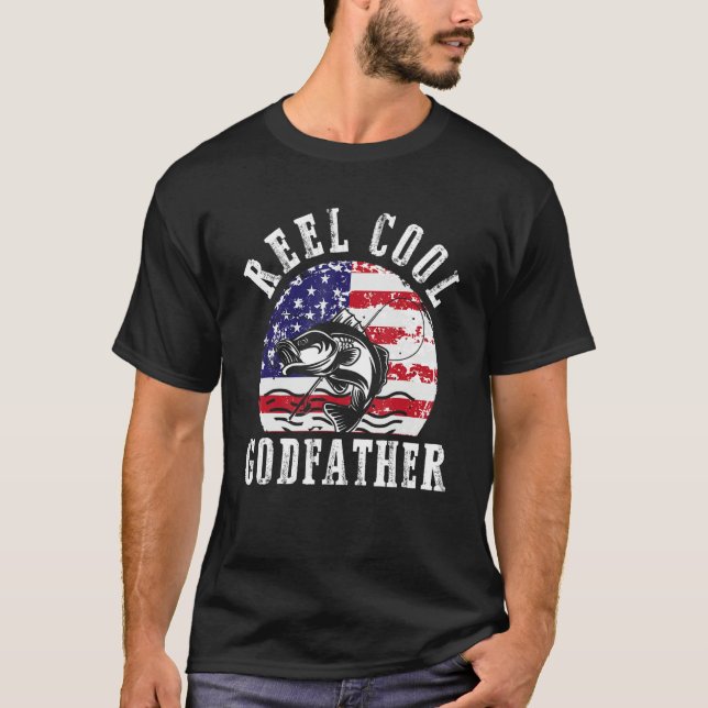 T-shirt Reel Cool Godfather  US Flag Fisher  Godson Goddau (Devant)