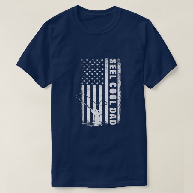 T-shirt Reel Cool Papa Fly Fishing Papa 4 juillet Drapeau  (Design devant)