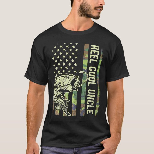 T-shirt Reel Cool Uncle Camouflage Drapeau Américain Funny (Devant)