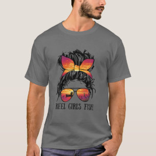 T-shirt Reel Girls Fish Messy Bun Bateau Vie Pêche Amateur