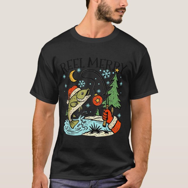 T-shirt Reel Merry Christmas Fishing Funny Hook B Fi-shirt (Devant)