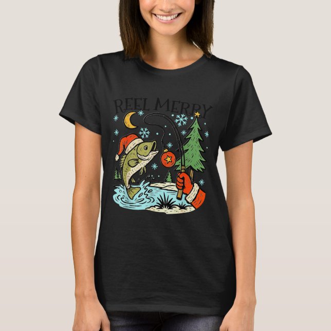 T-shirt Reel Merry Christmas Fishing Funny Hook B Fi-shirt (Devant)