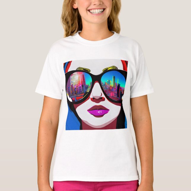 T-shirt Réflexion de la ville dans lunettes de soleil femm (Devant)