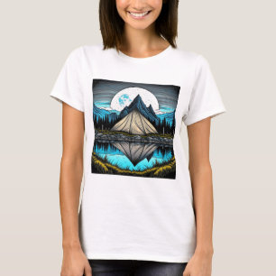 T-shirt Réflexion d'une tente sur le lac dans les montagne