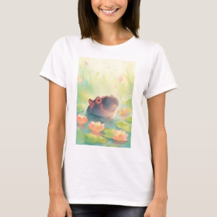 T-shirt Refuge Floral d'Étang Hippopotame dans la Forêt