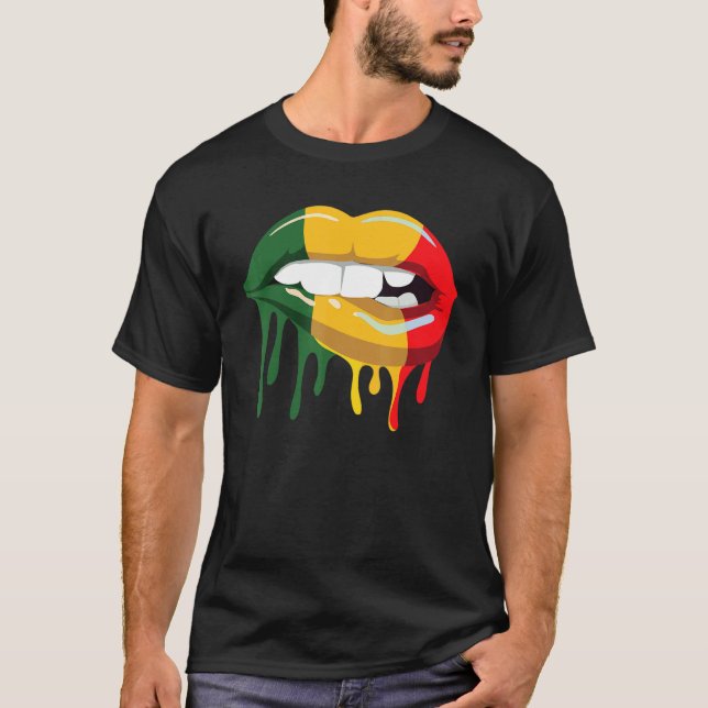 T-shirt Reggae Music Jamaïque Kisser Lips Drapeau Rastafar (Devant)