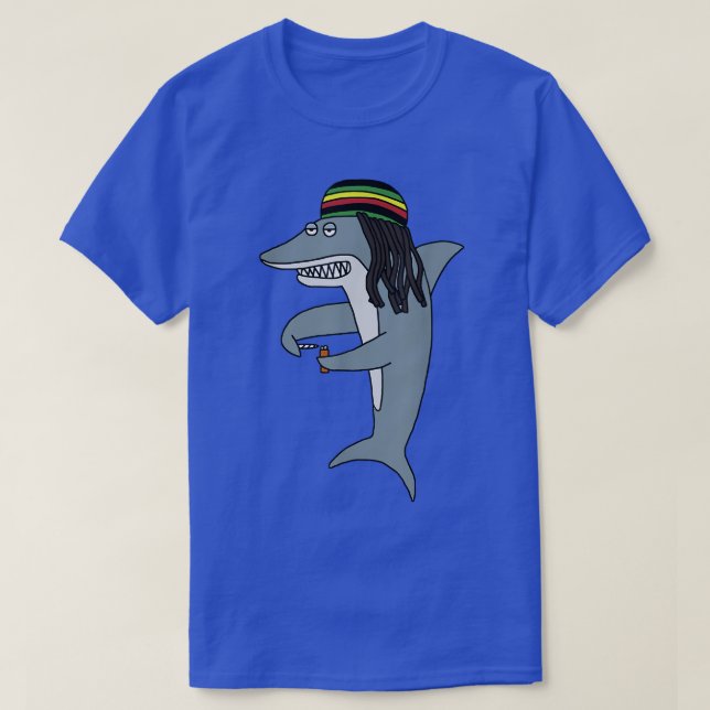 T-shirt Reggae Shark Funny Dreadlock Rasta  (Design devant)
