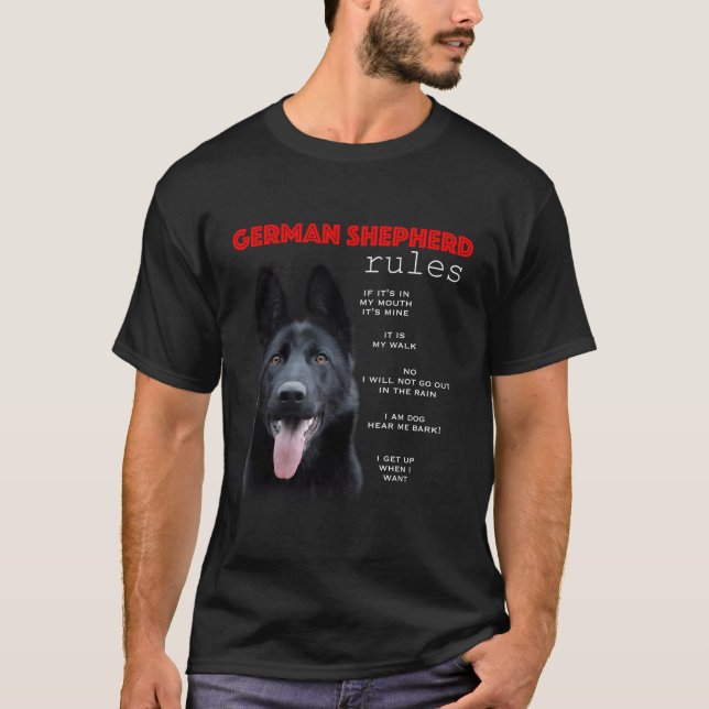 T-shirt Règles Pour Le Propriétaire D'Un Berger Ger Noir (Devant)