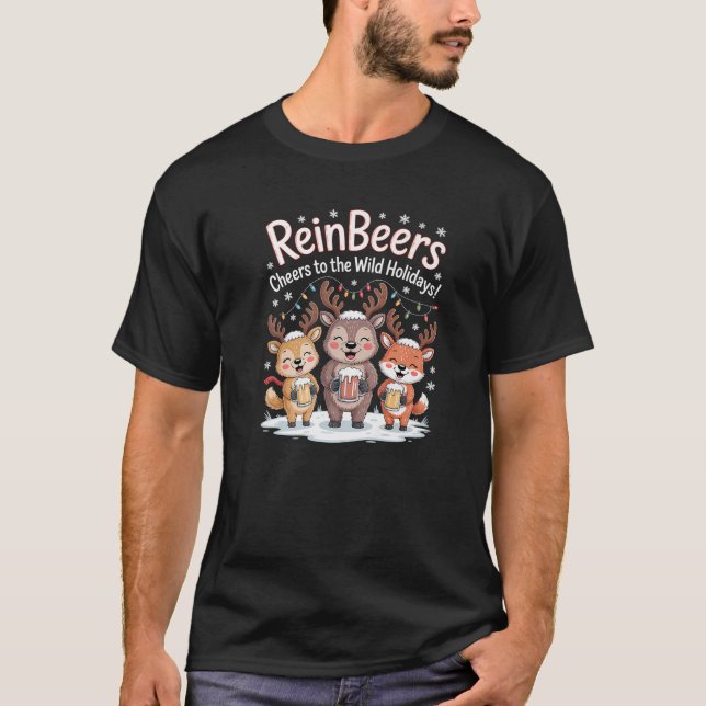T-shirt ReinBeers Funny Christmas Beer Reindeer Animal Pre (Devant)