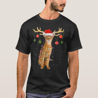 T-shirt Reindeer Abyssinian Chat Avec Santa Chapeau Noël L